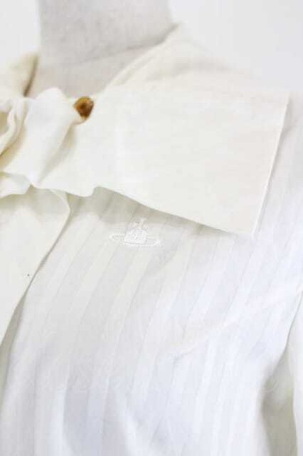 画像3: ヴィヴィアンウエストウッド 中古 / ストライプ変形衿ブラウス 1 白  I-26-05-20-019-bl-HD-ZI (3)