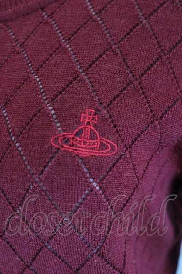 画像3: ヴィヴィアンウエストウッド 中古 / ダイヤパターンステッチクルーネックカーディガン  ボルドー  I-26-05-20-024-to-HD-ZI (3)