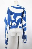 画像2: ANGLOMANIA 中古 / 総柄カットライダースジャケット M 青Ｘシロ  I-26-05-20-032-jc-HD-ZI (2)