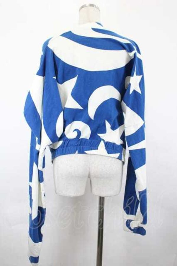 画像2: ANGLOMANIA 中古 / 総柄カットライダースジャケット M 青Ｘシロ  I-26-05-20-032-jc-HD-ZI (2)