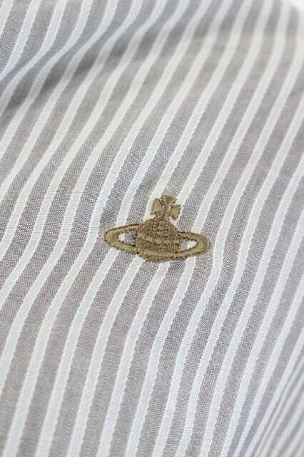 画像4: ヴィヴィアンウエストウッド 中古 / 単色オーブ刺繍ストライプサロペット 2 グレーＸサックス  I-26-05-20-037-op-HD-ZI (4)