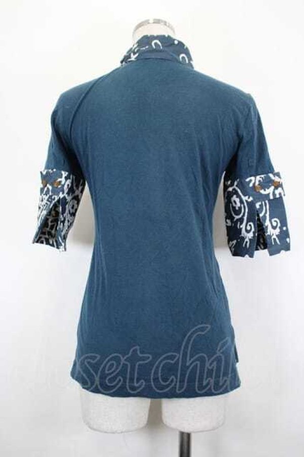 画像2: ヴィヴィアンウエストウッド 中古 / ライン総柄半袖ポロシャツ 1 青  I-26-05-20-013-to-HD-ZI (2)