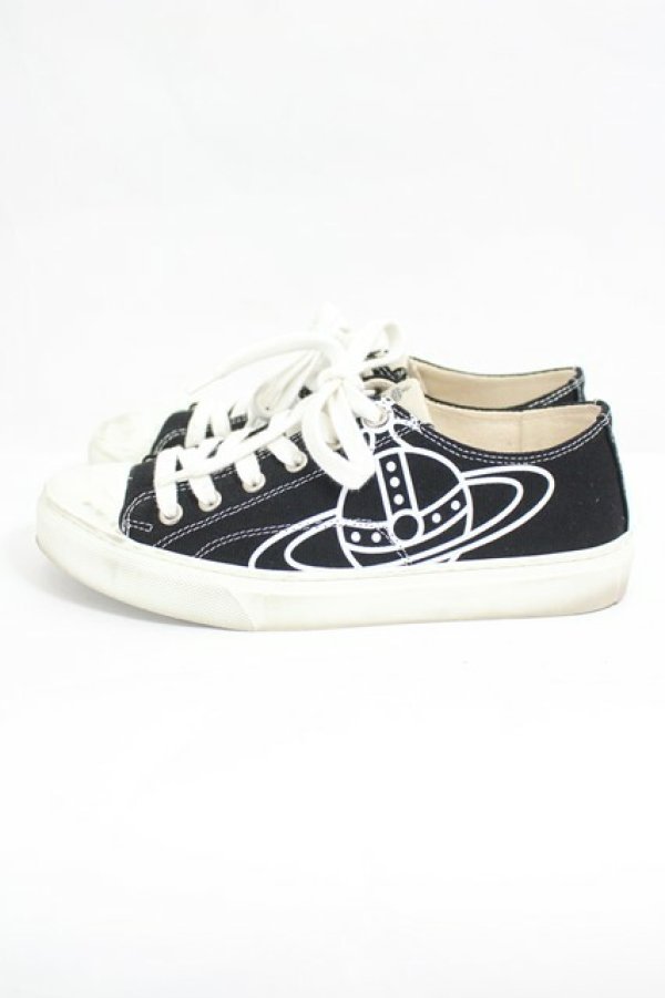 画像2: ヴィヴィアンウエストウッド 中古 / Low Top Canvas Plimsoll スニーカー 38 黒  I-26-06-24-098-sh-HD-ZI (2)