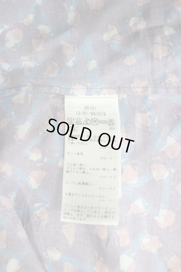 画像4: ヴィヴィアンウエストウッド 中古 / 三角総柄半袖ハイネックブラウス 38 パープルＸ青  I-26-06-24-013-bl-HD-ZI (4)