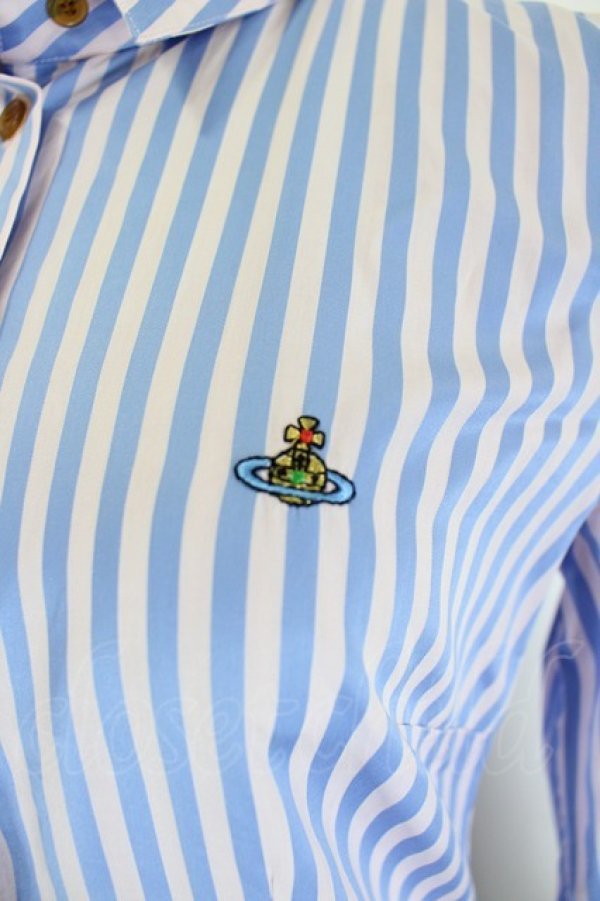 画像3: ヴィヴィアンウエストウッド 中古 / カラーオーブ刺繍ストライプシャツ 38 青Ｘピンク  I-26-06-24-015-jc-HD-ZI (3)