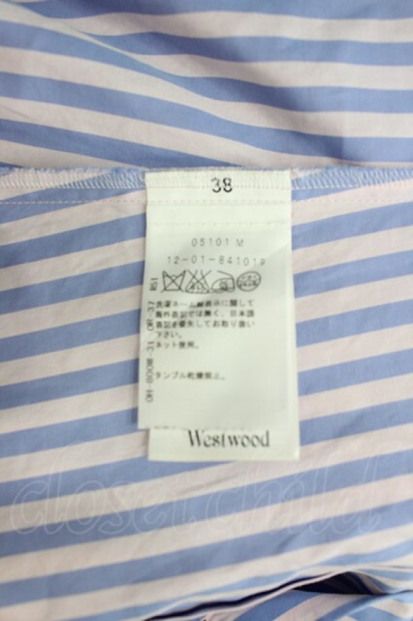 画像5: ヴィヴィアンウエストウッド 中古 / カラーオーブ刺繍ストライプシャツ 38 青Ｘピンク  I-26-06-24-015-jc-HD-ZI (5)