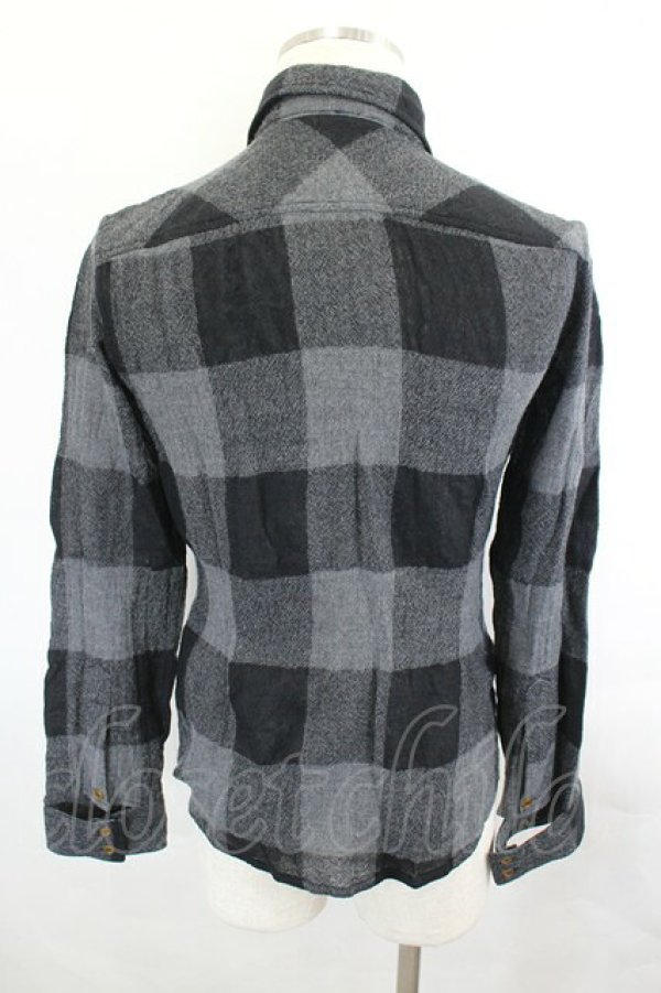 画像3: ヴィヴィアンウエストウッド MAN 中古 / ウールチェックロングシャツ 44 黒Ｘグレー  I-26-07-22-002-bl-HD-ZI (3)
