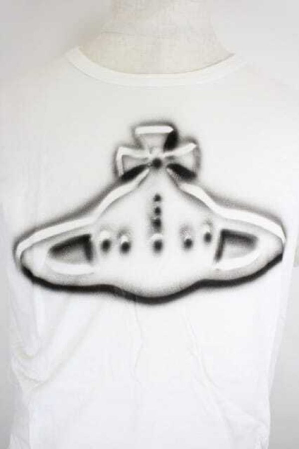 画像3: ヴィヴィアンウエストウッド MAN 中古 / ボカシオーブプリント半袖カットソー M 白Ｘ黒  I-26-08-19-001-to-HD-ZI (3)