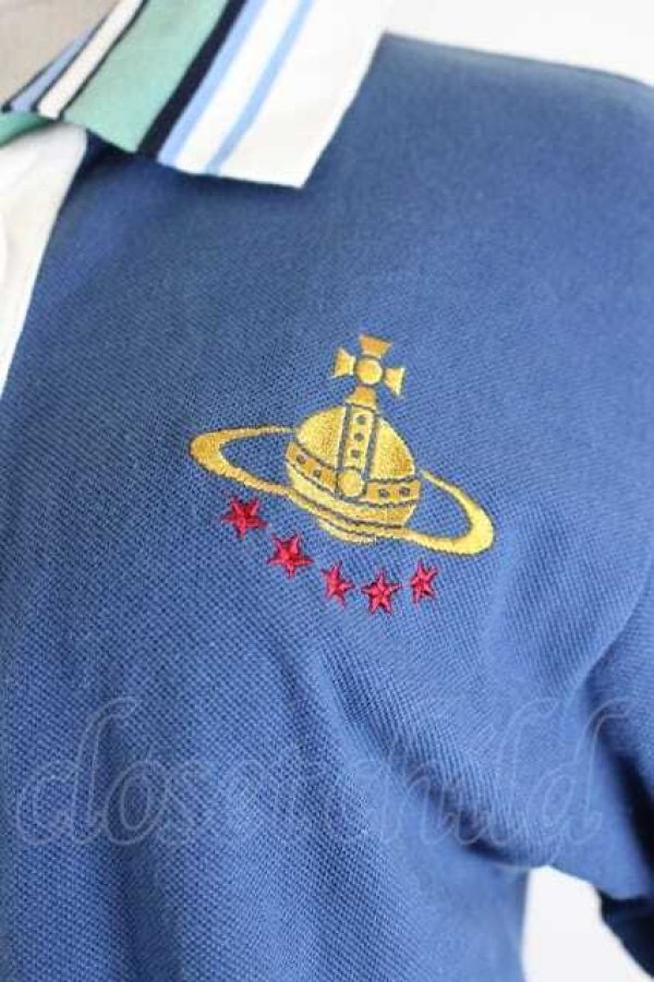 画像3: ヴィヴィアンウエストウッド 中古 / リメイクPOLOトップ オーブスター刺繍 00 紺Ｘ茶Ｘ白  I-26-08-19-007-to-HD-ZI (3)