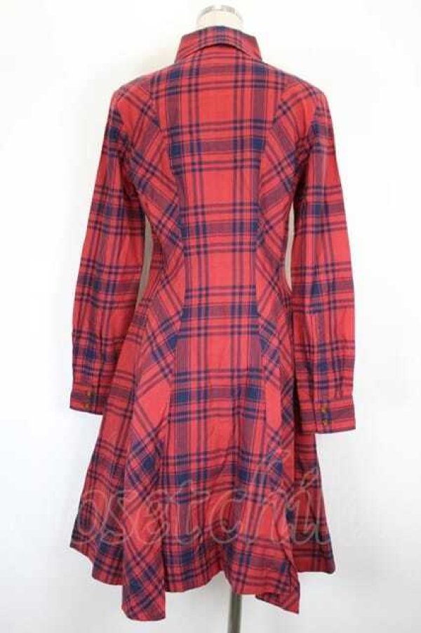 画像2: ヴィヴィアンウエストウッド 中古 / チェックシャツワンピース 2 赤Ｘ紺チェック  I-26-08-19-014-jc-HD-ZI (2)