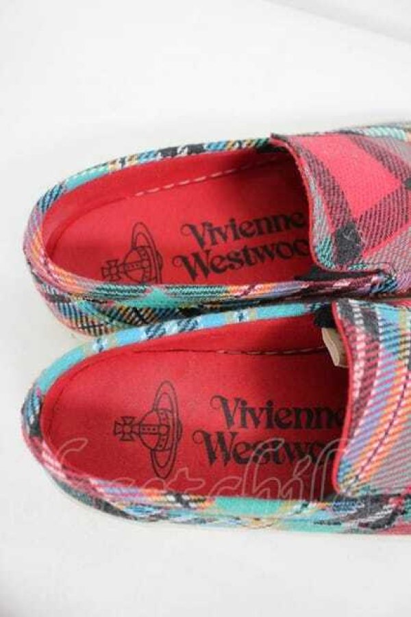 画像2: ヴィヴィアンウエストウッド 中古 / BINDING LOAFER 40 グリーンＸ赤チェック  I-26-08-26-031-sh-HD-ZI (2)