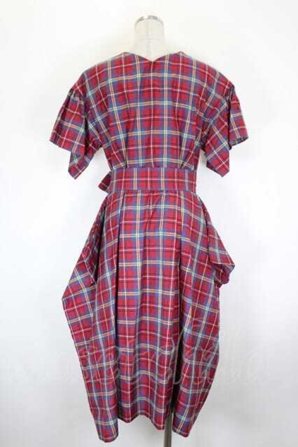 画像2: ヴィヴィアンウエストウッド 中古 / サマータータンチェックギャザー袖シャツドレス 00 赤Ｘ青チェック  I-26-09-16-022-op-HD-ZI (2)