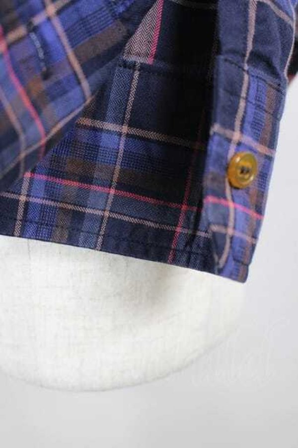画像4: ヴィヴィアンウエストウッド MAN 中古 / オーブ刺繍チェック長袖ブラウス 44 紫Ｘ紺  I-26-09-16-004-bl-HD-ZI (4)