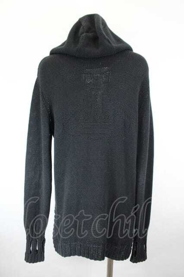 画像2: ヴィヴィアンウエストウッド 中古 / 穴空キニットフードカーディガン  黒Ｘシルバー  I-26-09-16-015-jc-HD-ZI (2)