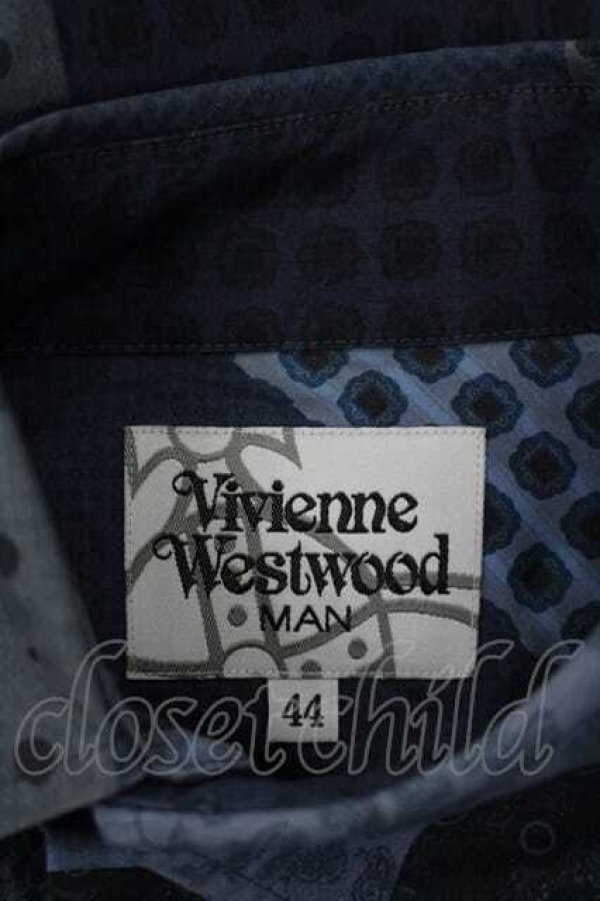 画像4: ヴィヴィアンウエストウッド MAN 中古 / パッチワーク風ロングシャツ 44 青  I-26-09-30-001-bl-HD-ZI (4)