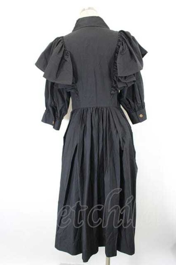 画像2: ヴィヴィアンウエストウッド 中古 / フリル半袖シャツワンピース 00 黒  I-26-10-21-027-op-HD-ZI (2)