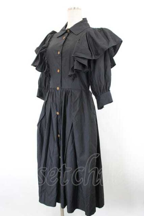 画像3: ヴィヴィアンウエストウッド 中古 / フリル半袖シャツワンピース 00 黒  I-26-10-21-027-op-HD-ZI (3)