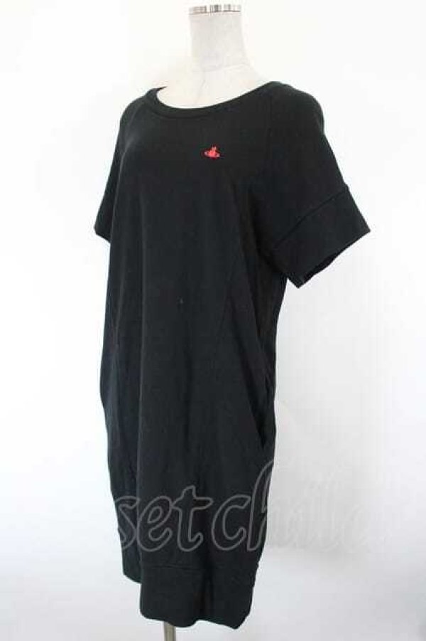 画像3: ヴィヴィアンウエストウッド 中古 / CHOICE 単色オーブ刺繍半袖カットワンピース 2 黒Ｘ赤  I-26-10-21-029-op-HD-ZI (3)