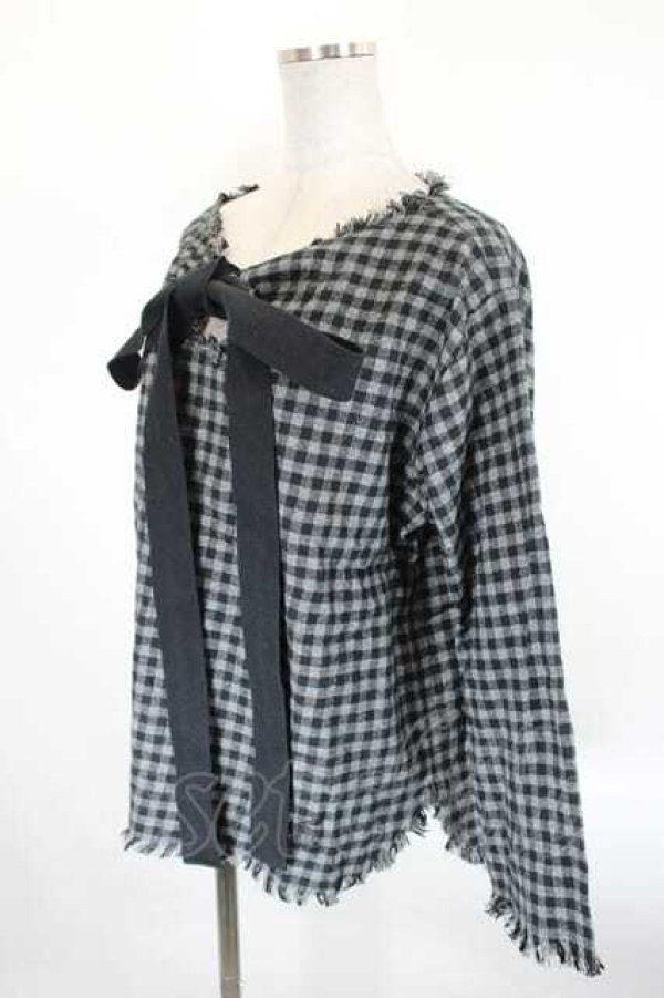 画像3: ANGLOMANIA 中古 / コードタイチェックトップス 38 グレーチェック  I-26-10-21-008-to-HD-ZI (3)