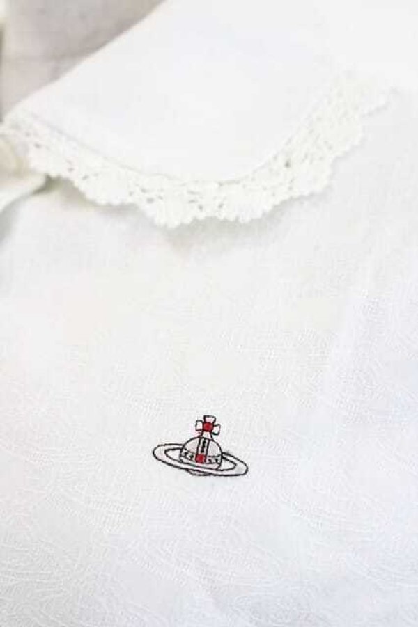 画像4: ヴィヴィアンウエストウッド 中古 / オーブ刺繍レース襟半袖ブラウス 02 白  I-26-10-21-014-jc-HD-ZI (4)