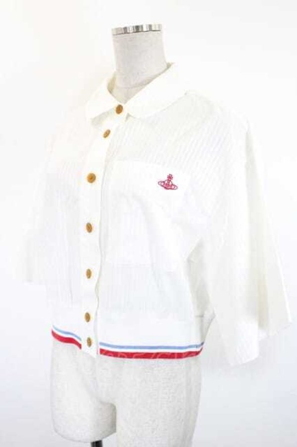 画像3: ヴィヴィアンウエストウッド 中古 / オーブ刺繍半袖シャツ 00 白Ｘ赤  I-26-10-21-015-jc-HD-ZI (3)