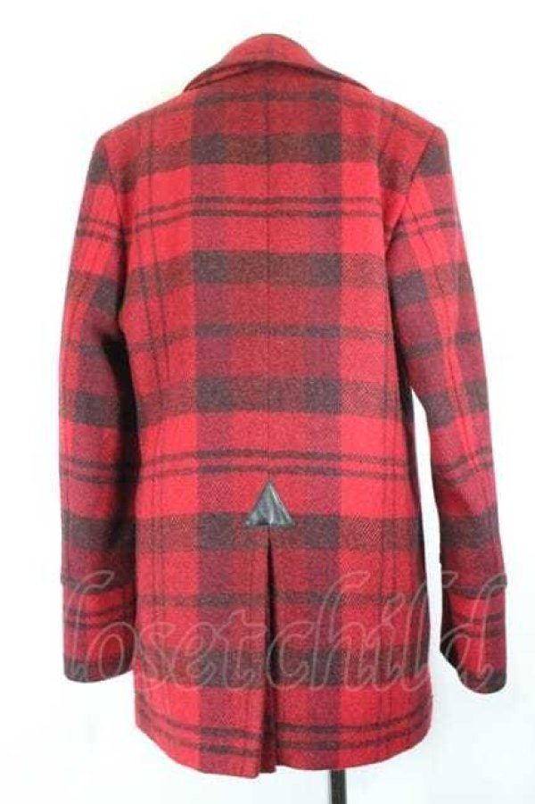画像2: ヴィヴィアンウエストウッド 中古 / HARRIS TWEEDタグタータンチェックコート 46 赤Ｘ黒チェック  I-26-10-31-020-co-HD-ZI (2)