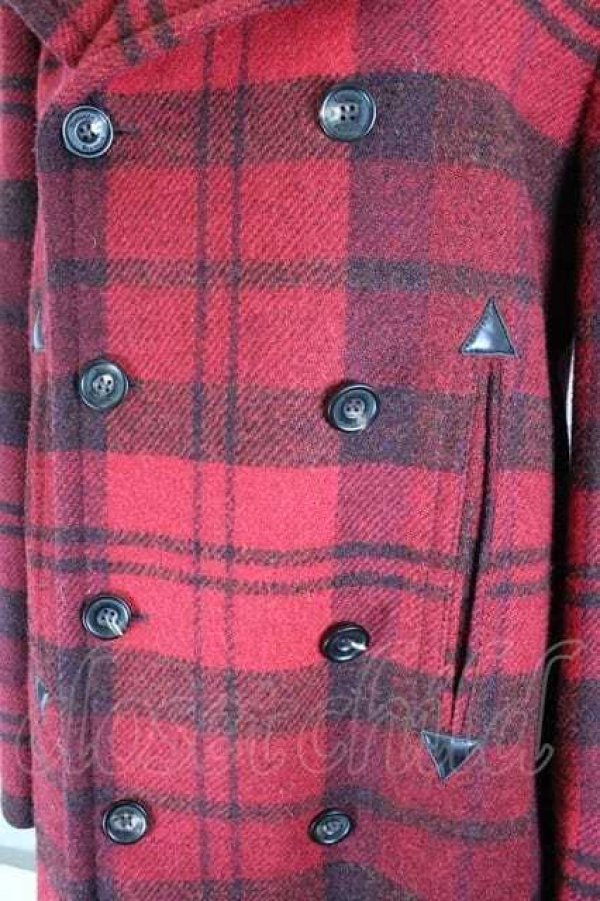 画像3: ヴィヴィアンウエストウッド 中古 / HARRIS TWEEDタグタータンチェックコート 46 赤Ｘ黒チェック  I-26-10-31-020-co-HD-ZI (3)