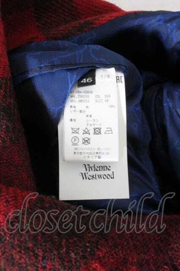 画像5: ヴィヴィアンウエストウッド 中古 / HARRIS TWEEDタグタータンチェックコート 46 赤Ｘ黒チェック  I-26-10-31-020-co-HD-ZI (5)