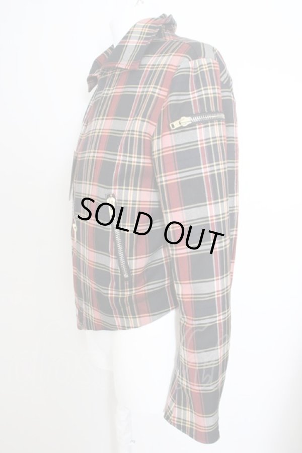 画像3: ヴィヴィアンウエストウッド MAN 中古 / チェックジップライダースジャケット 44 ブラック×レッド  O-24-02-18-002-jc-IG-ZH (3)