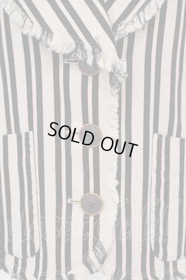 画像2: ヴィヴィアンウエストウッド 中古 / リネンミックスストライプジャケット 02 アイボリー×ブラック  O-24-03-10-017-jc-IG-OS (2)