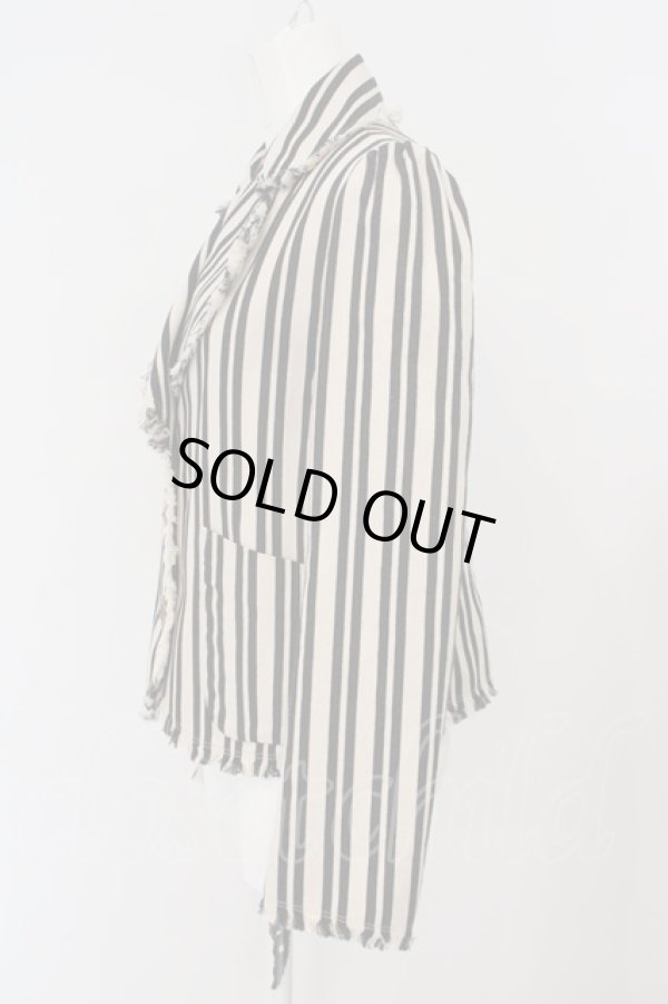 画像3: ヴィヴィアンウエストウッド 中古 / リネンミックスストライプジャケット 02 アイボリー×ブラック  O-24-03-10-017-jc-IG-OS (3)