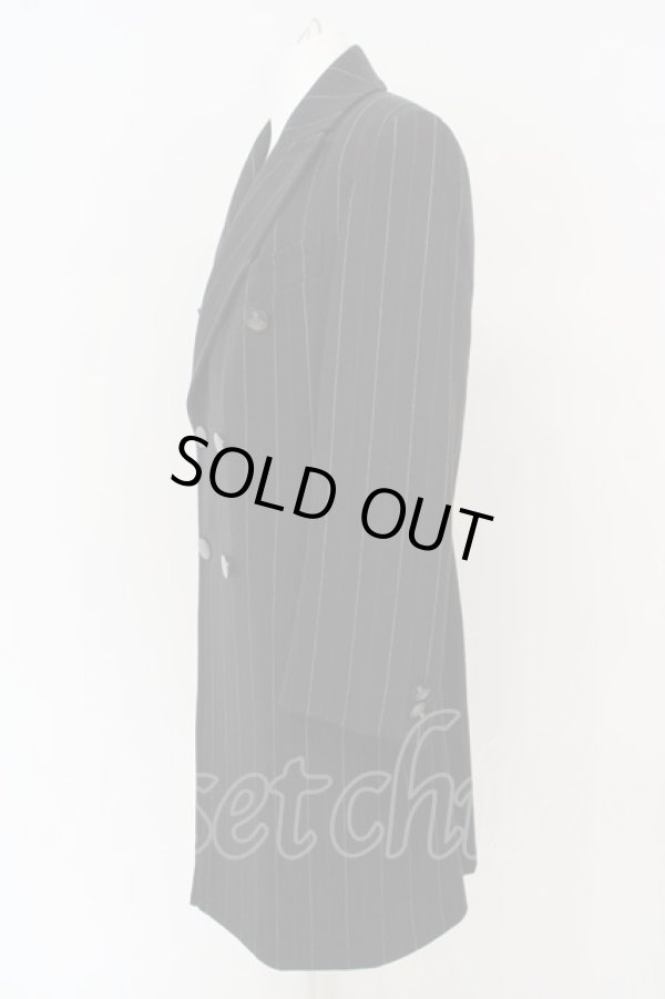 画像2: ヴィヴィアンウエストウッド MAN 中古 / ストライプダブルボタンコート 46 ブラックxレッドxホワイト  O-24-03-24-052-co-YM-OS (2)