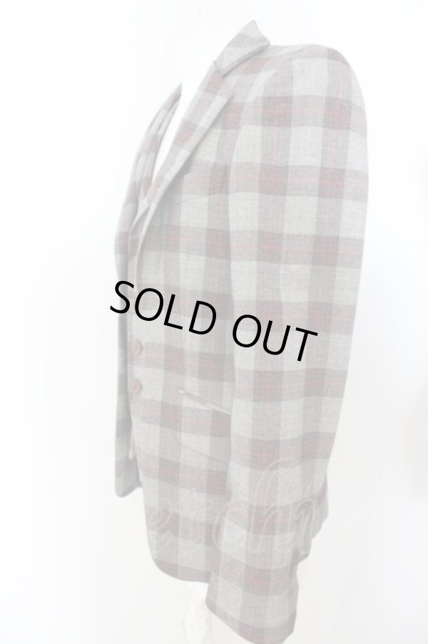 画像2: ヴィヴィアンウエストウッド MAN 中古 / チェックウエストコートジャケット 44 グレー×レッドチェック  O-24-05-05-057-jc-IG-ZH (2)