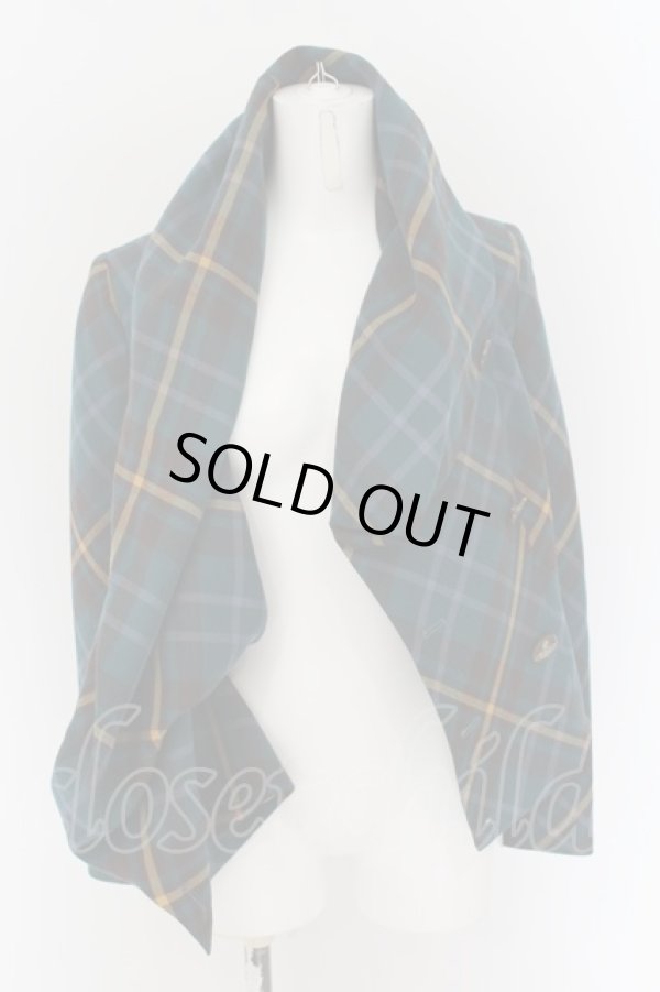 画像2: ヴィヴィアンウエストウッド 中古 / 変形襟タータンチェックジャケット 1 グリーン  O-24-06-23-001-jc-YM-OS (2)