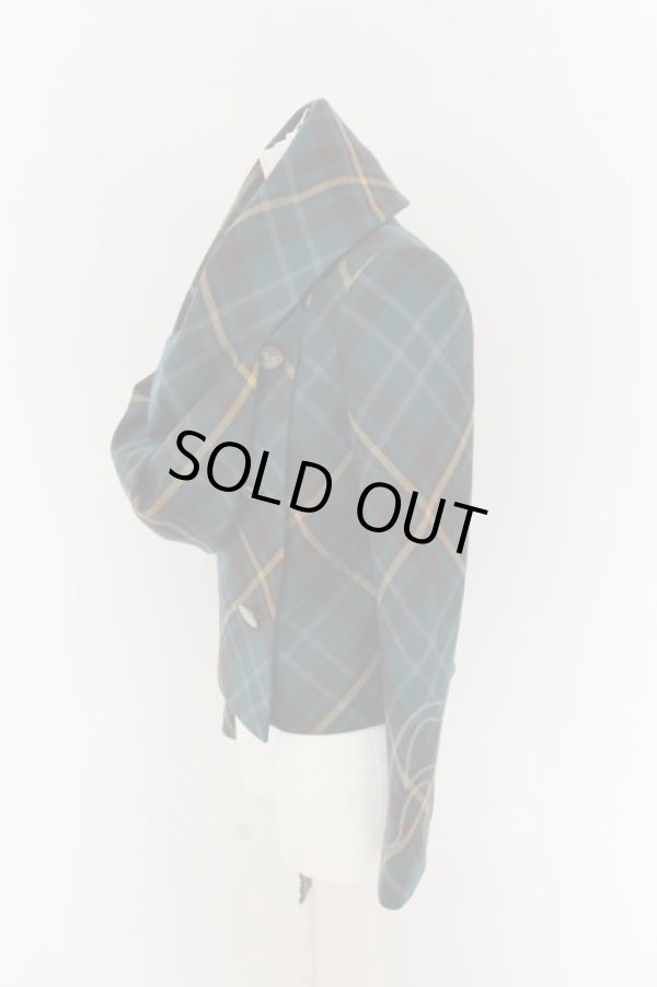 画像3: ヴィヴィアンウエストウッド 中古 / 変形襟タータンチェックジャケット 1 グリーン  O-24-06-23-001-jc-YM-OS (3)