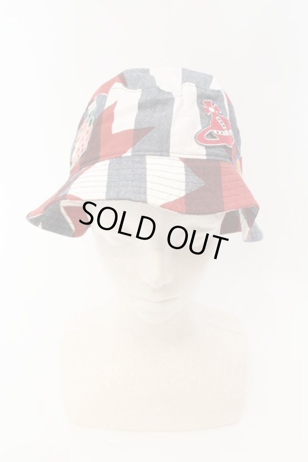 画像2: ヴィヴィアンウエストウッド 中古 / パッチバケットハット M ホワイト×グレー×レッド  O-24-08-25-045-ha-IG-ZY (2)