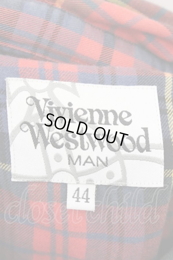 画像5: ヴィヴィアンウエストウッド MAN 中古 / カオスチェックシャツ 44 レッド  O-24-11-17-078-bl-YM-ZH (5)