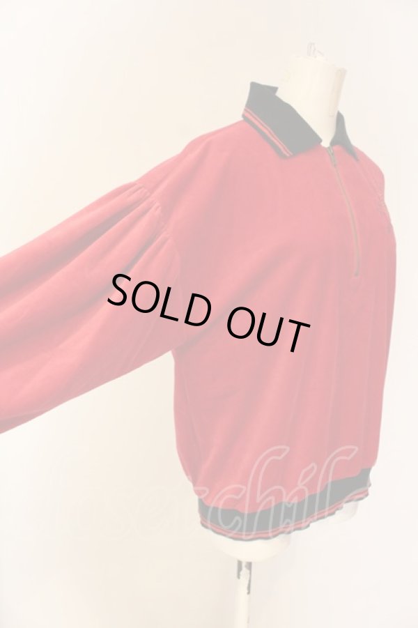 画像2: ヴィヴィアンウエストウッド / コットンベロアハーフジップトップス 00 レッドXブラック  O-25-01-26-003-to-YM-ZH (2)