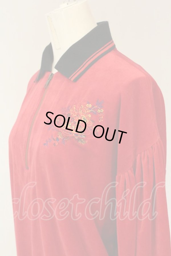 画像3: ヴィヴィアンウエストウッド / コットンベロアハーフジップトップス 00 レッドXブラック  O-25-01-26-003-to-YM-ZH (3)