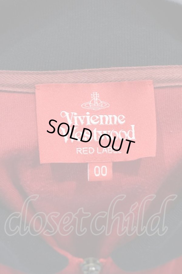 画像5: ヴィヴィアンウエストウッド / コットンベロアハーフジップトップス 00 レッドXブラック  O-25-01-26-003-to-YM-ZH (5)