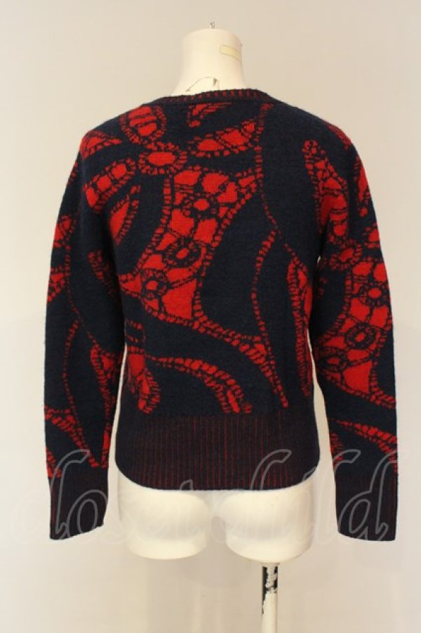 画像3: ヴィヴィアンウエストウッド / レジスターレースカーディガン 00 レッドxネイビー  O-25-01-26-004-to-YM-ZY (3)