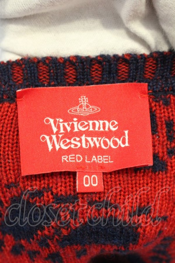 画像4: ヴィヴィアンウエストウッド / レジスターレースカーディガン 00 レッドxネイビー  O-25-01-26-004-to-YM-ZY (4)