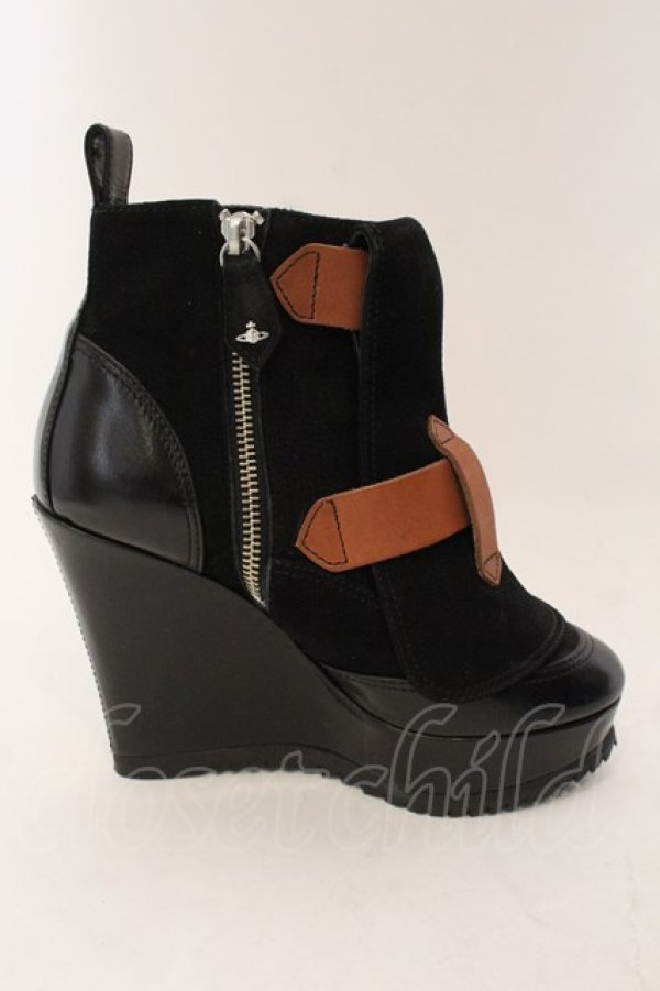 画像5: ヴィヴィアンウエストウッド 中古 / ウェッジソールボンテージブーツ 38(24cm) ブラックxブラウン  O-25-02-09-031-sh-YM-ZI (5)