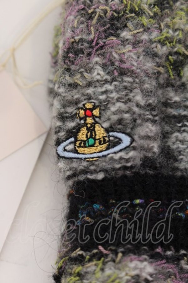 画像2: ヴィヴィアンウエストウッド 中古 / グリッターボーダーニットグローブ  グレーxブラック  O-25-02-09-016-gd-YM-ZH (2)