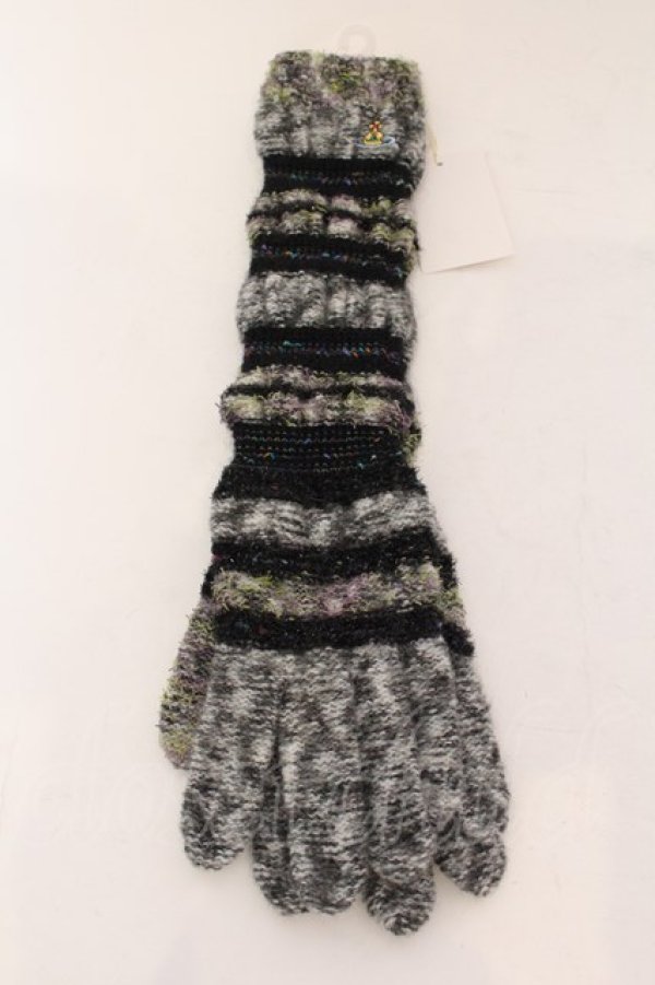 画像3: ヴィヴィアンウエストウッド 中古 / グリッターボーダーニットグローブ  グレーxブラック  O-25-02-09-016-gd-YM-ZH (3)