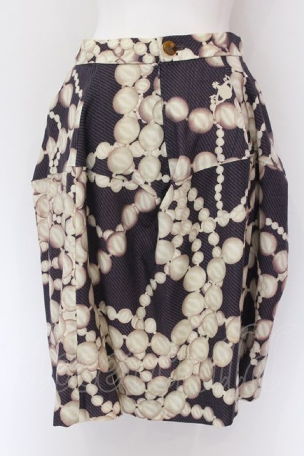 画像2: ヴィヴィアンウエストウッド 中古 / パールネックレスプリントスカート 3 パープルxアイボリー  O-25-02-23-122-sk-YM-ZH (2)