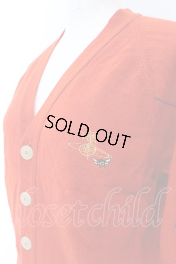 画像2: ヴィヴィアンウエストウッド 中古 / Johnstons of Elginコラボニットカーディガン XS レッドxブルー  O-25-03-09-017-to-YM-ZH (2)