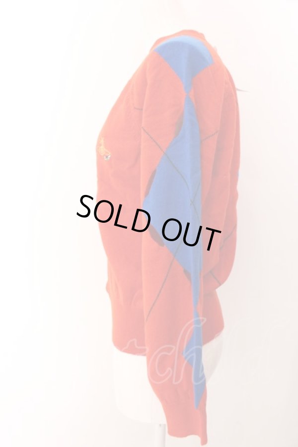 画像3: ヴィヴィアンウエストウッド 中古 / Johnstons of Elginコラボニットカーディガン XS レッドxブルー  O-25-03-09-017-to-YM-ZH (3)