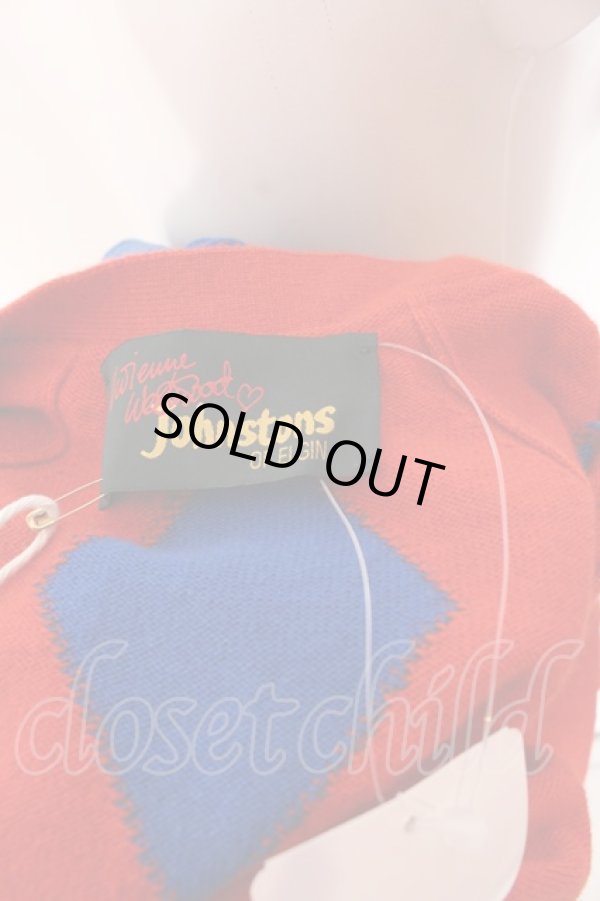 画像7: ヴィヴィアンウエストウッド 中古 / Johnstons of Elginコラボニットカーディガン XS レッドxブルー  O-25-03-09-017-to-YM-ZH (7)