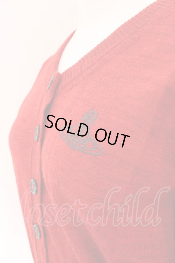 画像2: ANGLOMANIA 中古 / 単色オーブ刺繍リブカーディガン S レッド  O-25-03-09-018-to-YM-OS (2)